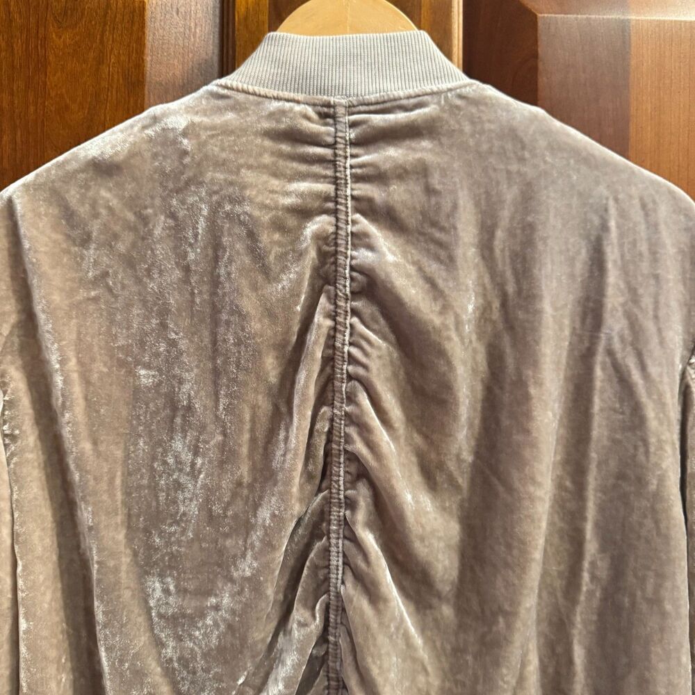 Free People Ruched Velvet Bomber Jacket Taupe Beige Boho Medium - Picture 11 of 16